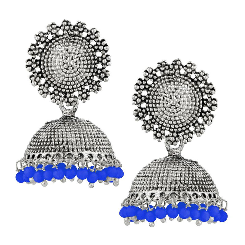 Kriaa Blue Beads Silver Plated Jhumki Earrings - 1311502K