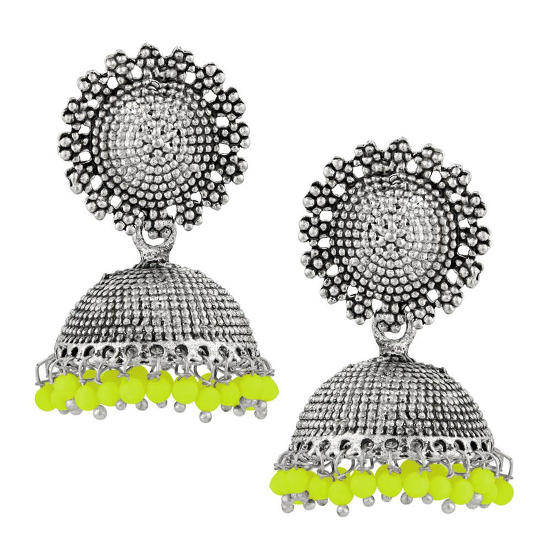 Kriaa Green Beads Silver Plated Jhumki Earrings - 1311502L