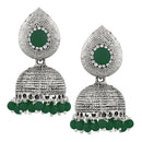 Kriaa Green Beads And Stone Silver Plated Jhumki Earrings - 1311503K
