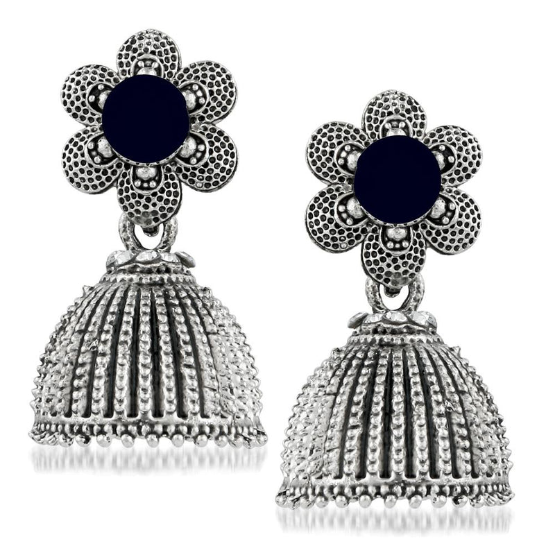 Kriaa Blue Beads Silver Plated Jhumki Earrings - 1311504B