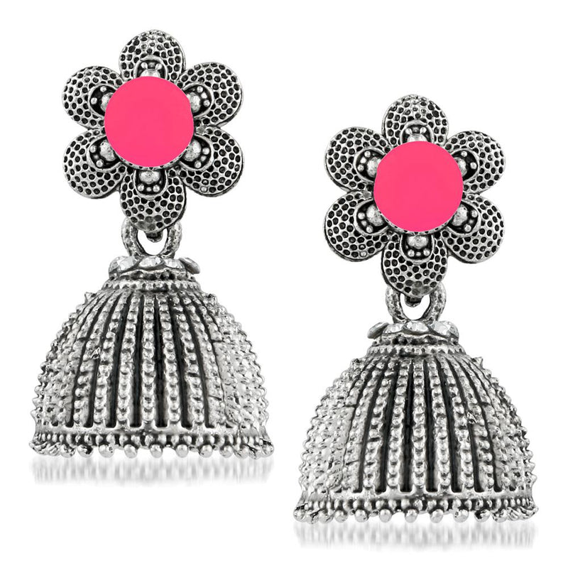 Kriaa Pink Beads Silver Plated Jhumki Earrings - 1311504C