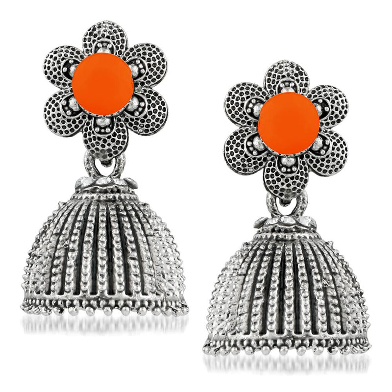 Kriaa Orange Beads Silver Plated Jhumki Earrings - 1311504E