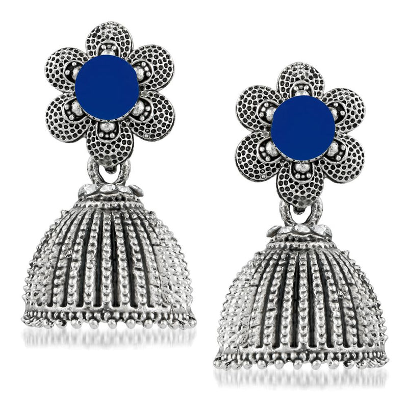 Kriaa Blue Beads Silver Plated Jhumki Earrings - 1311504F