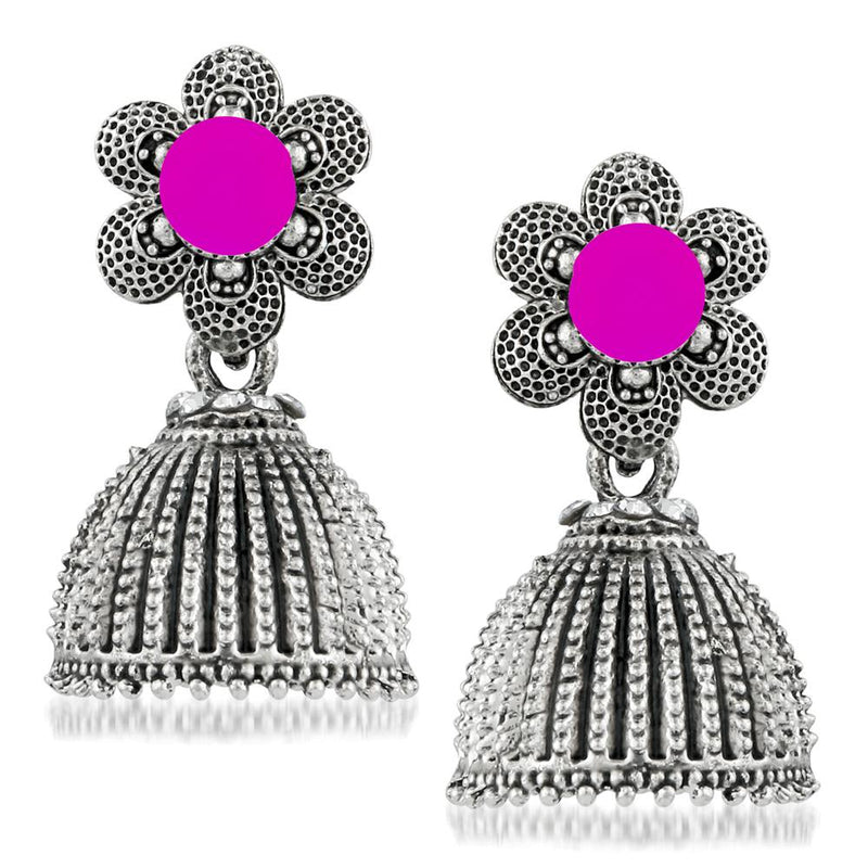 Kriaa Pink Beads Silver Plated Jhumki Earrings - 1311504G