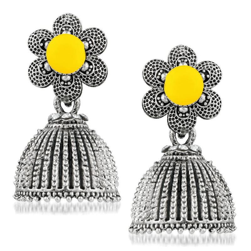 Kriaa Yellow Beads Silver Plated Jhumki Earrings - 1311504J