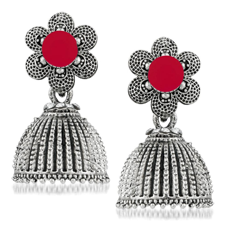 Kriaa Red Beads Silver Plated Jhumki Earrings - 1311504L