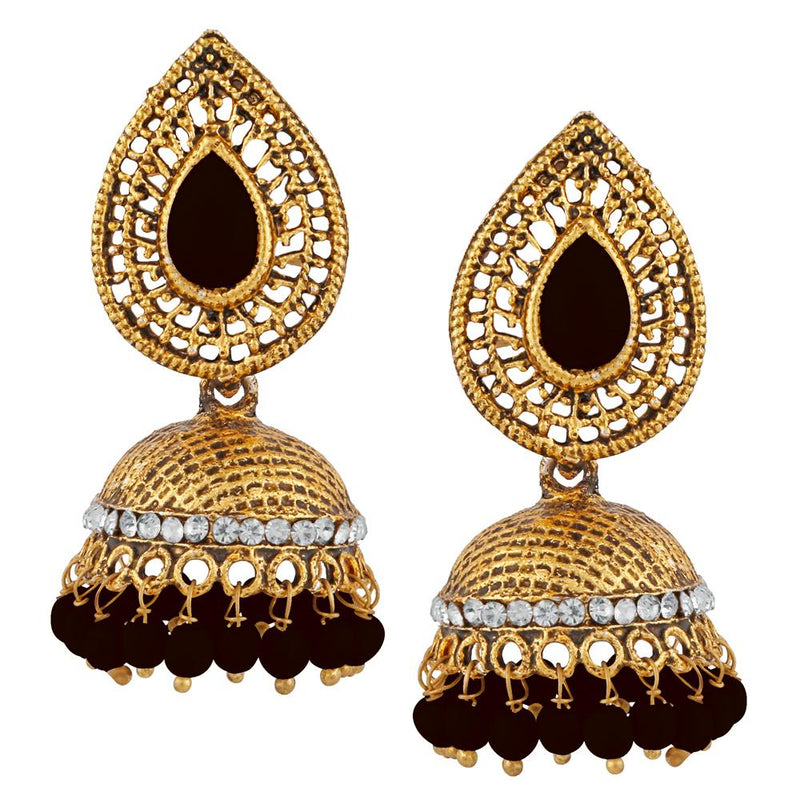 Kriaa Brown Beads And Stone Gold Plated Jhumki Earrings - 1311508B