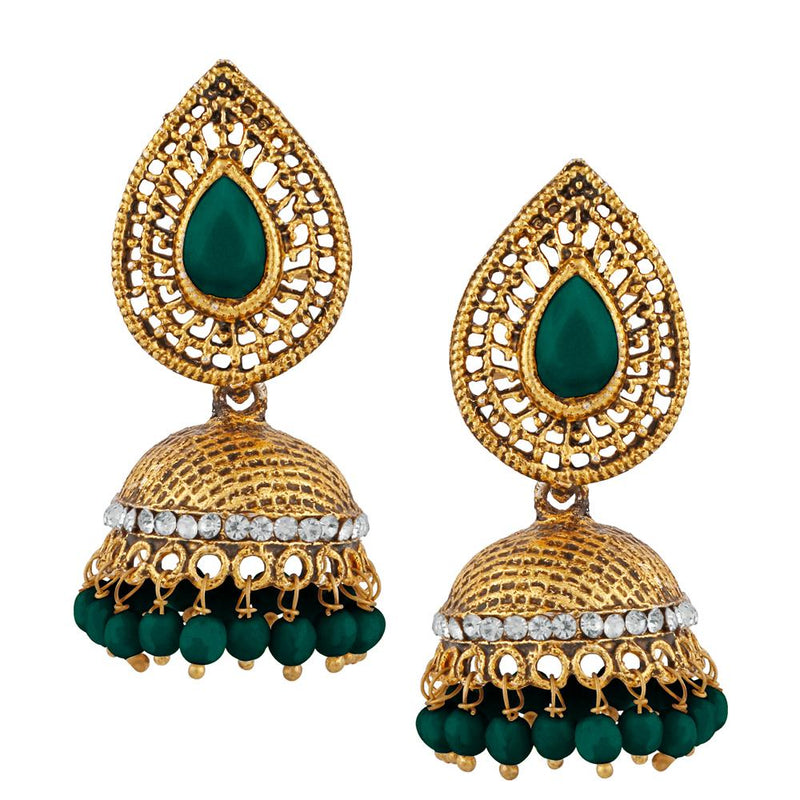 Kriaa Green Beads And Stone Gold Plated Jhumki Earrings - 1311508D