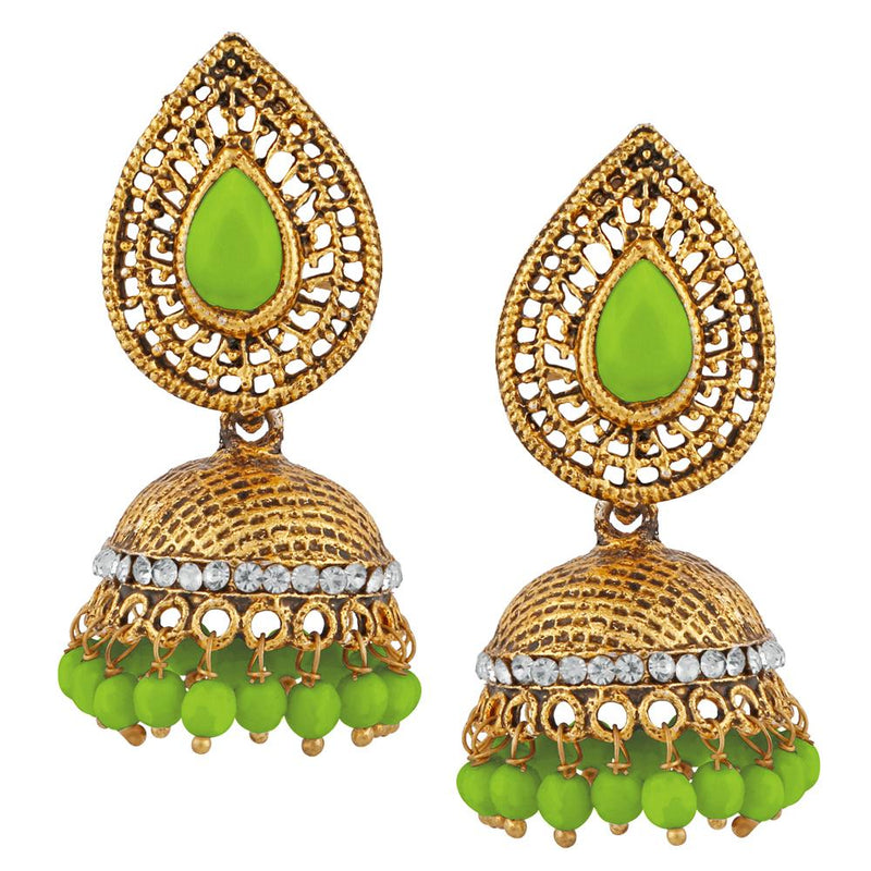 Kriaa Green Beads And Stone Gold Plated Jhumki Earrings - 1311508E