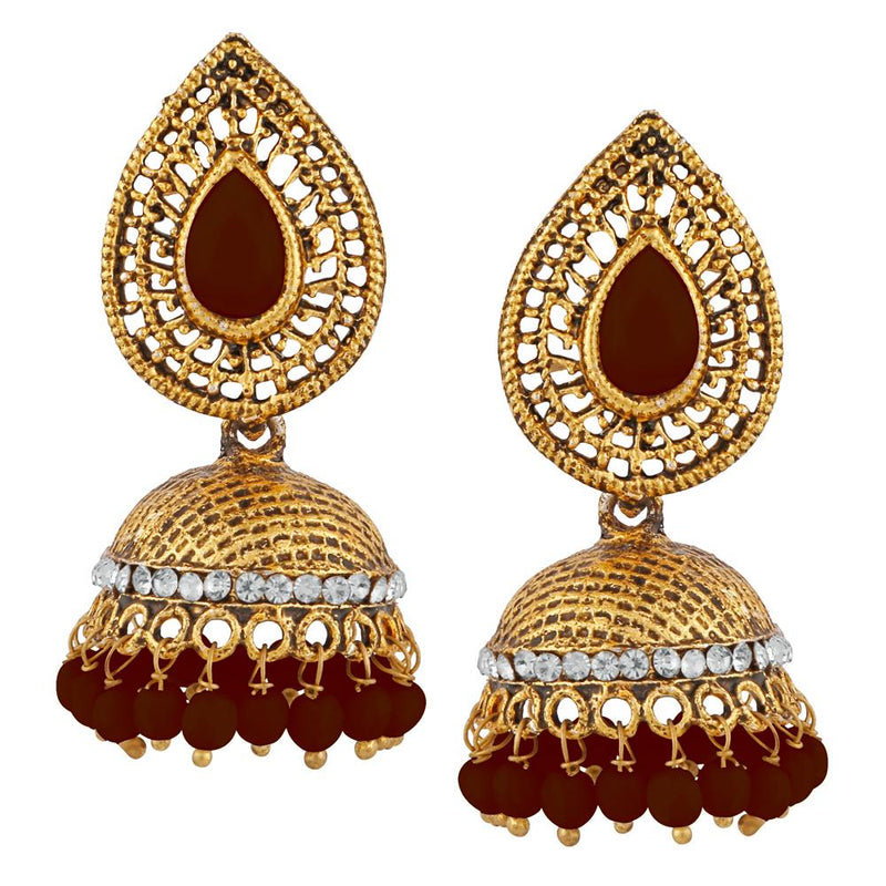 Kriaa Brown Beads And Stone Gold Plated Jhumki Earrings - 1311508F