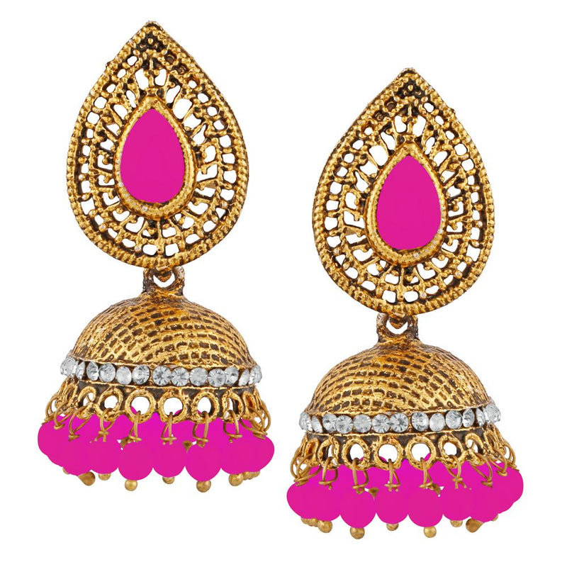 Kriaa Pink Beads And Stone Gold Plated Jhumki Earrings - 1311508G