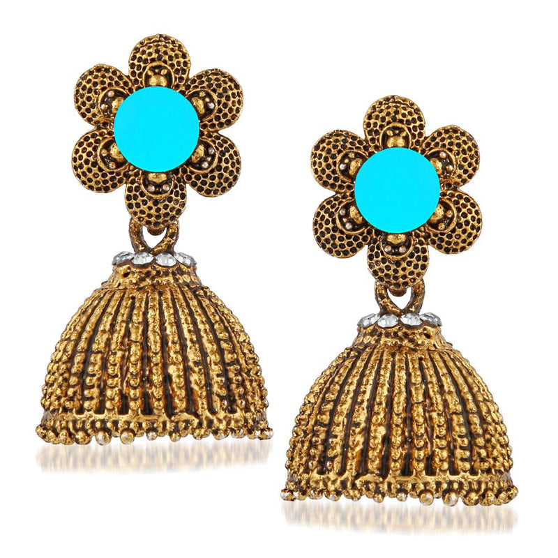 Kriaa Blue Beads And Stone Gold Plated Jhumki Earrings - 1311509A