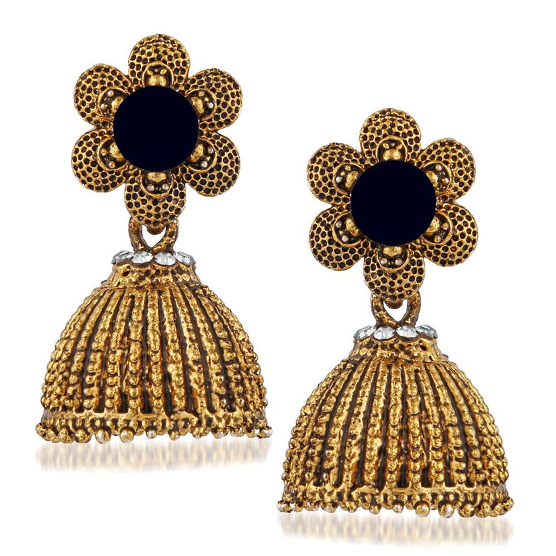 Kriaa Blue Beads And Stone Gold Plated Jhumki Earrings - 1311509B