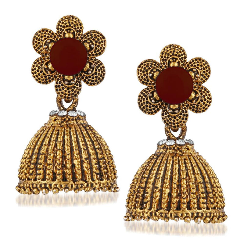 Kriaa Maroon Beads And Stone Gold Plated Jhumki Earrings - 1311509E