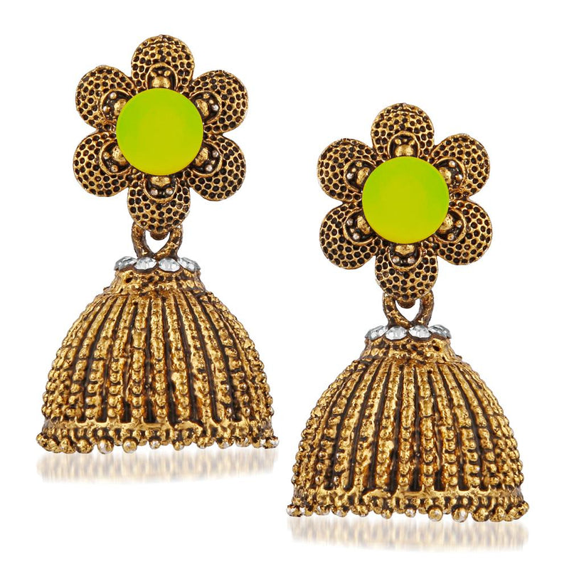 Kriaa Yellow Beads And Stone Gold Plated Jhumki Earrings - 1311509F