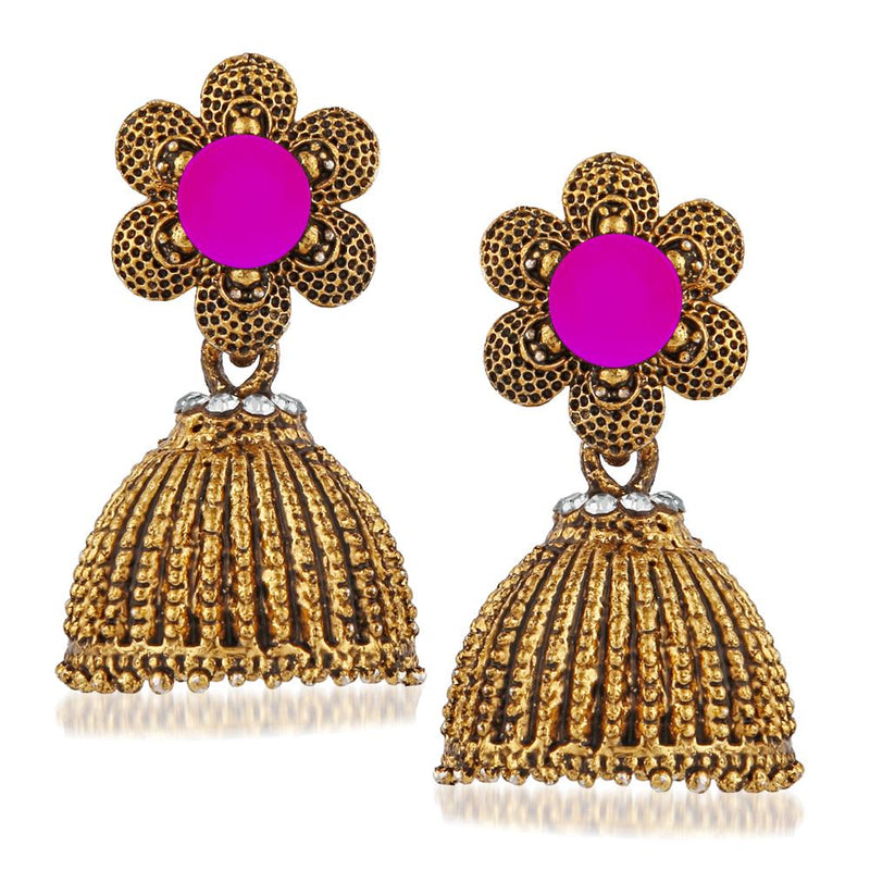 Kriaa Pink Beads And Stone Gold Plated Jhumki Earrings - 1311509G