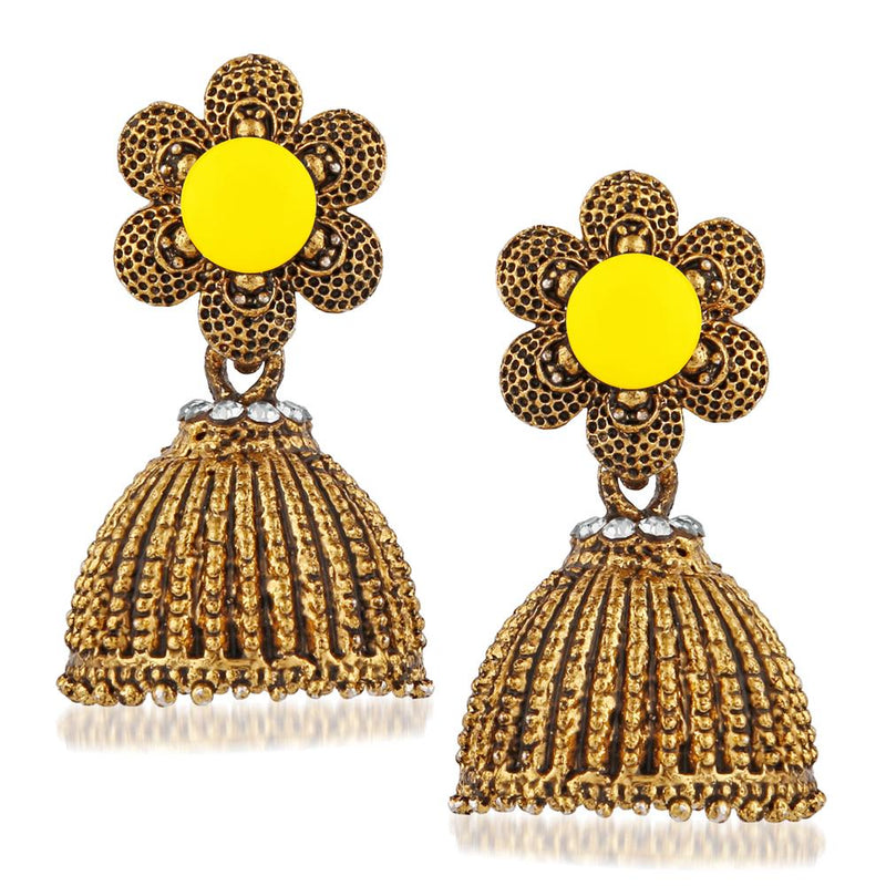 Kriaa Yellow Beads And Stone Gold Plated Jhumki Earrings - 1311509H