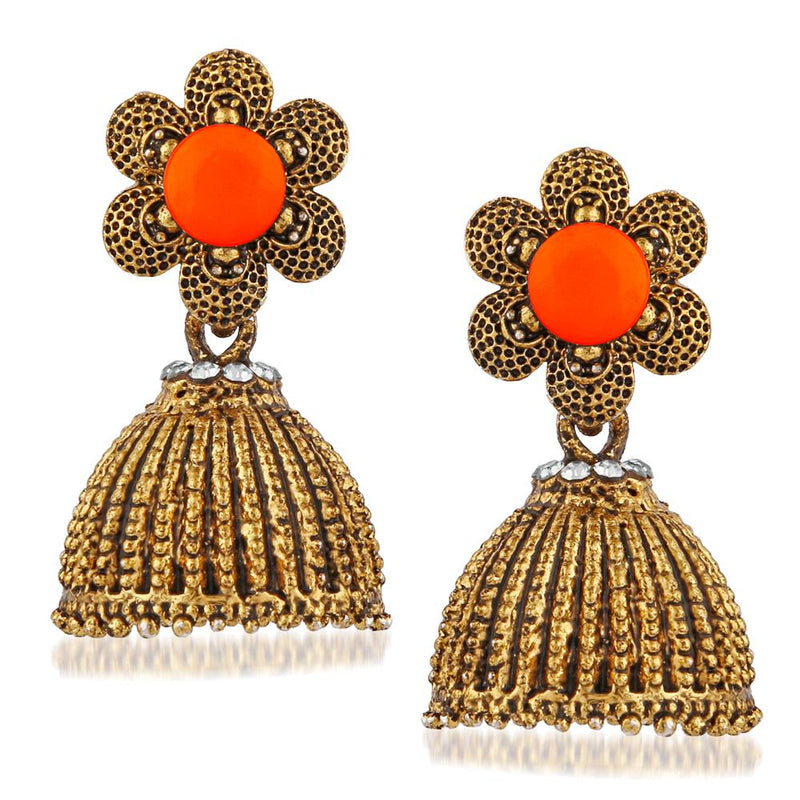 Kriaa Orange Beads And Stone Gold Plated Jhumki Earrings - 1311509I