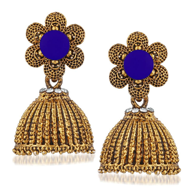 Kriaa Blue Beads And Stone Gold Plated Jhumki Earrings - 1311509J