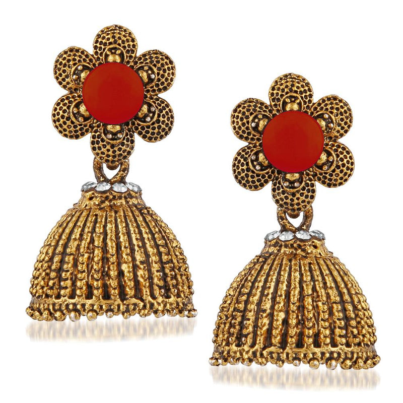 Kriaa Maroon Beads And Stone Gold Plated Jhumki Earrings - 1311509L