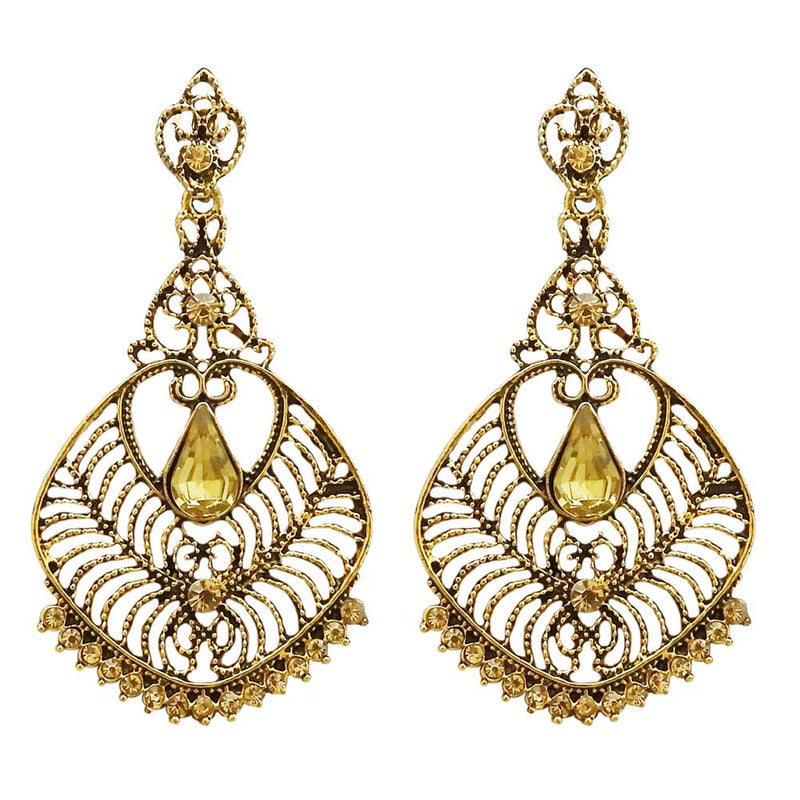 Kriaa Antique Gold Plated White Austrian Stone Dangler Earrings - 1312003