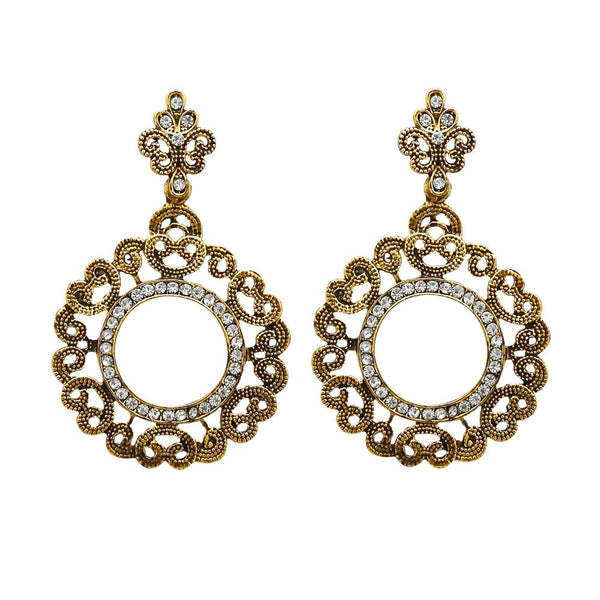 Kriaa Antique Gold Plated White Austrian Stone Dangler Earrings - 1312005