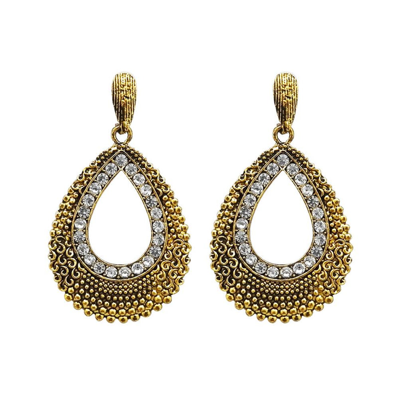 Kriaa Antique Gold Plated White Austrian Stone Dangler Earrings - 1312016