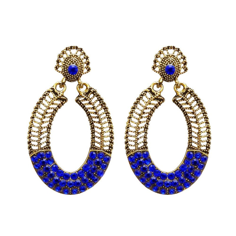 Kriaa Antique Gold Plated Blue Austrian Stone Dangler Earrings - 1312016C