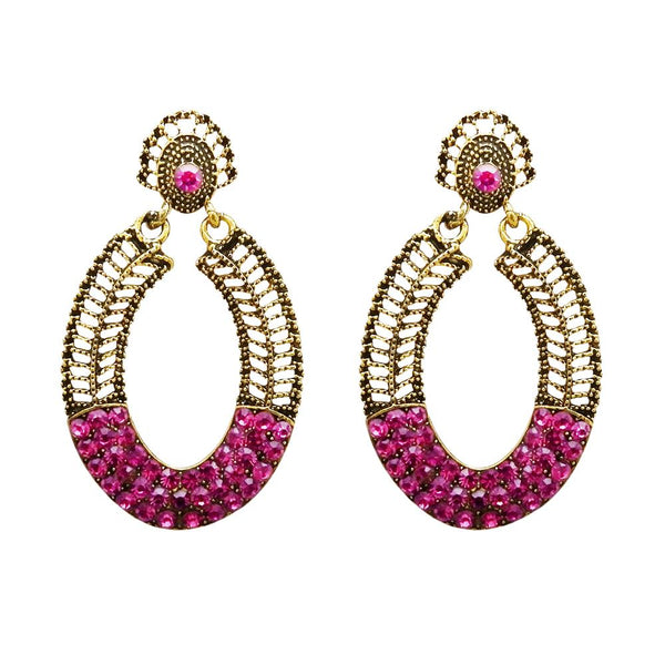 Kriaa Antique Gold Plated Pink Austrian Stone Dangler Earrings - 1312016D