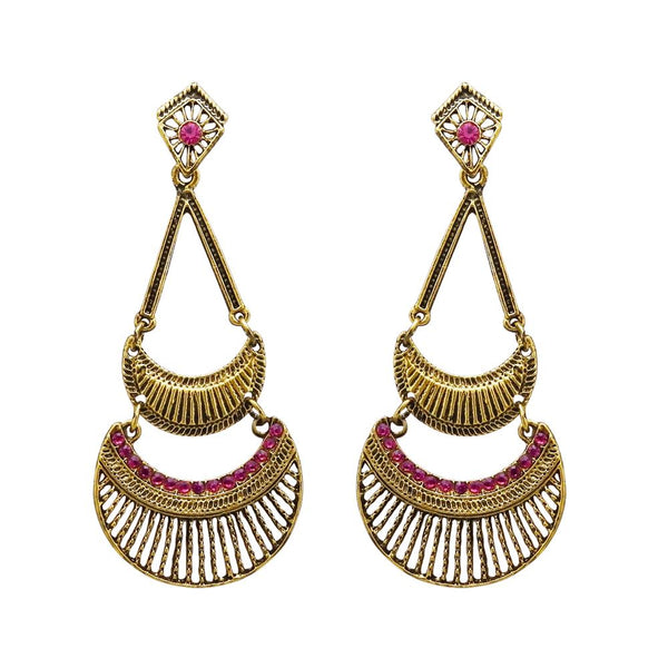 Kriaa Antique Gold Plated Pink Austrian Stone Dangler Earrings - 1312017C