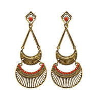 Kriaa Antique Gold Plated Red Austrian Stone Dangler Earrings - 1312017D