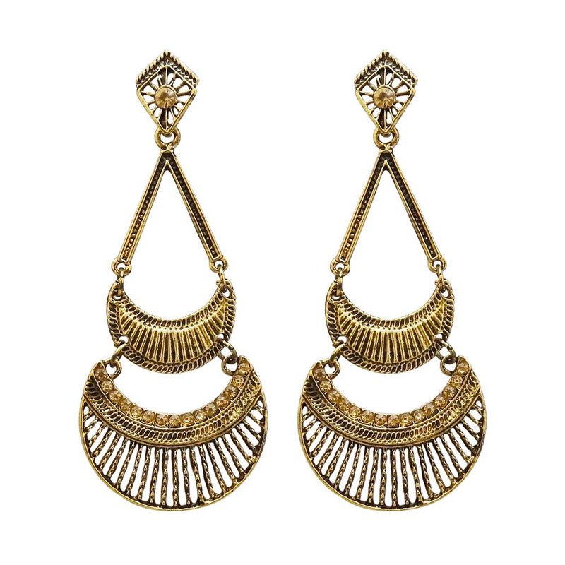 Kriaa Antique Gold Plated Brown Austrian Stone Dangler Earrings - 1312017E