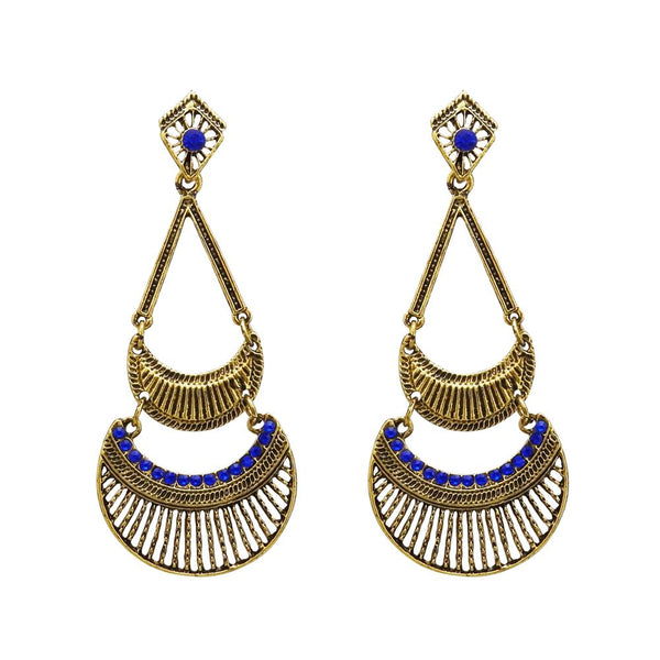 Kriaa Antique Gold Plated Blue Austrian Stone Dangler Earrings - 1312017F