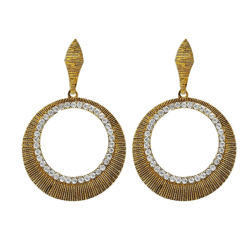 Kriaa Antique Gold Plated White Austrian Stone Dangler Earrings - 1312018B