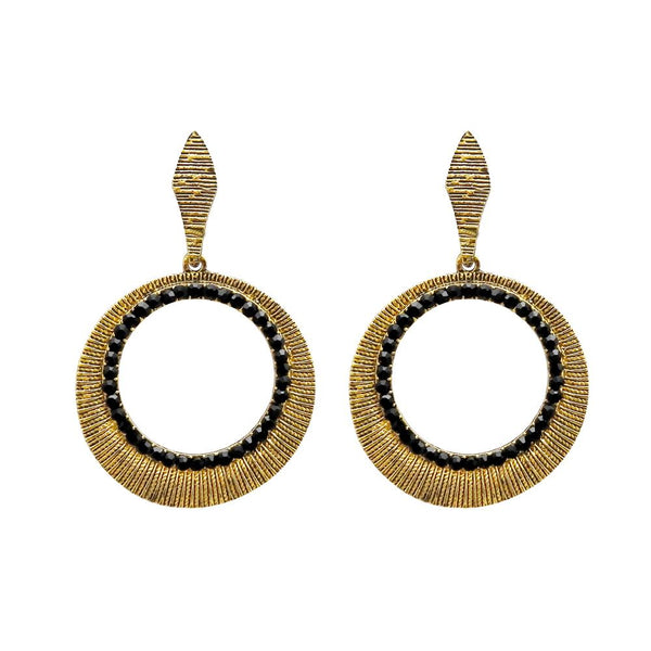 Kriaa Antique Gold Plated Black Austrian Stone Dangler Earrings - 1312018C