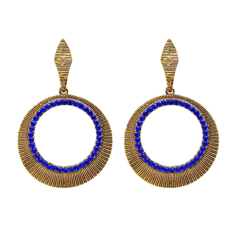 Kriaa Antique Gold Plated Blue Austrian Stone Dangler Earrings - 1312018D