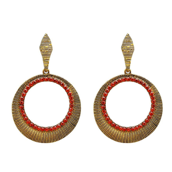 Kriaa Antique Gold Plated Red Austrian Stone Dangler Earrings - 1312018E