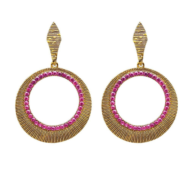 Kriaa Antique Gold Plated Pink Austrian Stone Dangler Earrings - 1312018F