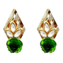 Kriaa Green Resin Stone Gold Plated Floral Dangler Earrings - 1311403H