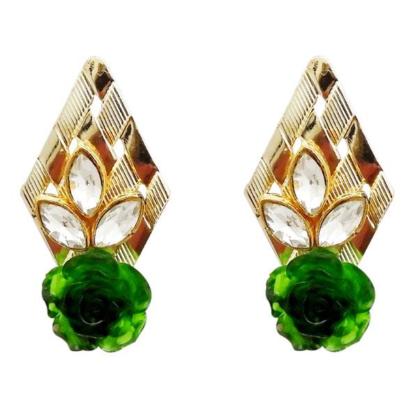 Kriaa Green Resin Stone Gold Plated Floral Dangler Earrings - 1311403H