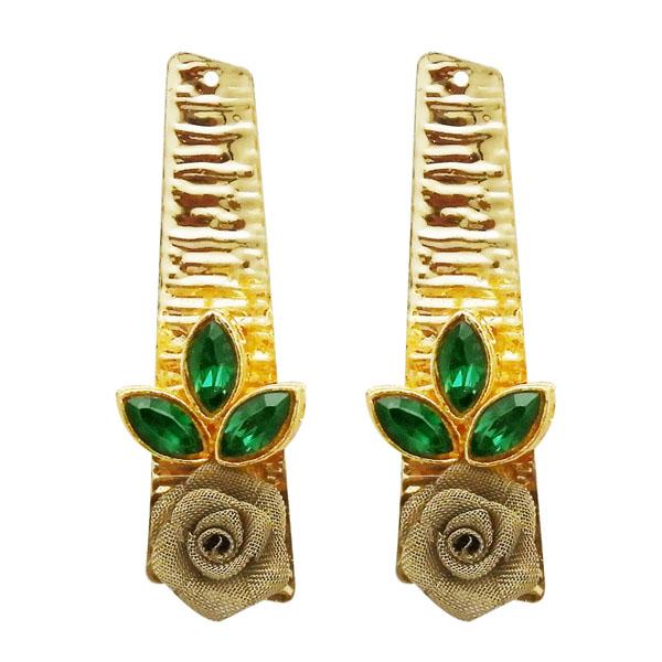 Kriaa Gold Plated Green Resin Stone Floral Dangler Earrings - 1311407H