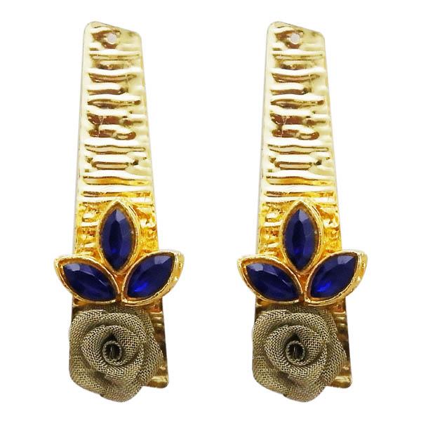 Kriaa Blue Resin Stone Gold Plated Floral Dangler Earrings - 1311407J