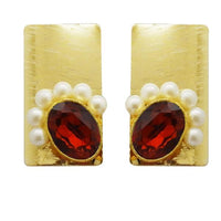 Kriaa Maroon Resin Stone Gold Plated Pearl Dangler Earrings - 1311408I