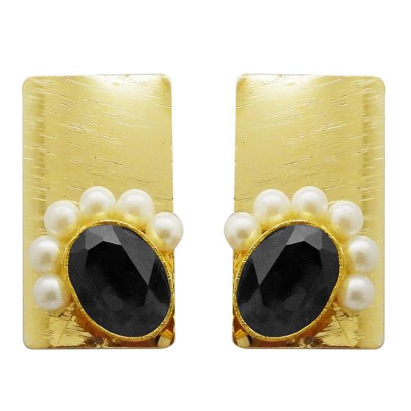 Kriaa Gold Plated Black Resin Stone Pearl Dangler Earrings - 1311408J