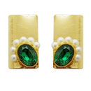 Kriaa Gold Pated Green Resin Stone Pearl Dangler Earrings - 1311408L