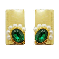 Kriaa Gold Pated Green Resin Stone Pearl Dangler Earrings - 1311408L