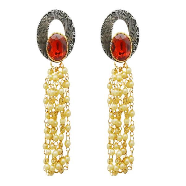 Kriaa Maroon Resin Stone Gold Plated Pearl Dangler Earrings - 1311411H