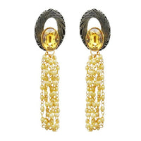 Kriaa Gold Plated Brown Resin Stone Pearl Dangler Earrings - 1311411I