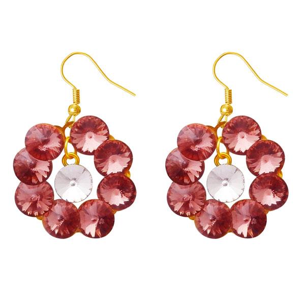 Kriaa Gold Plated Pink Resin Stone Dangler Earrings - 1311412K
