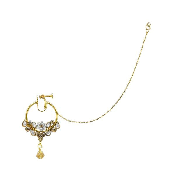 Kriaa Brown Stone And kundan Chain Nose Ring - 1503512D